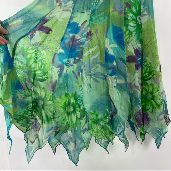 Sue Wong aqua/lime floral silk Dress Size 2 NWT - Picture 6 of 15